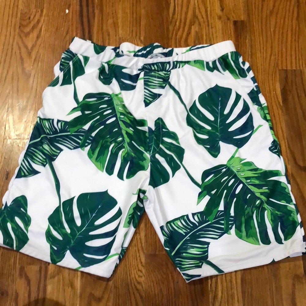 Tropical leaf swim trunks